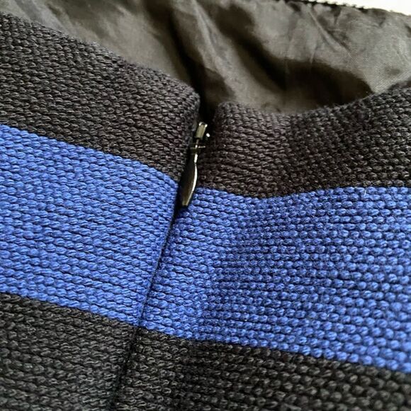Trina Turk Strapless Mini Dress NEW Pockets Black Blue Striped Women’s 12 Lined - Picture 7 of 12
